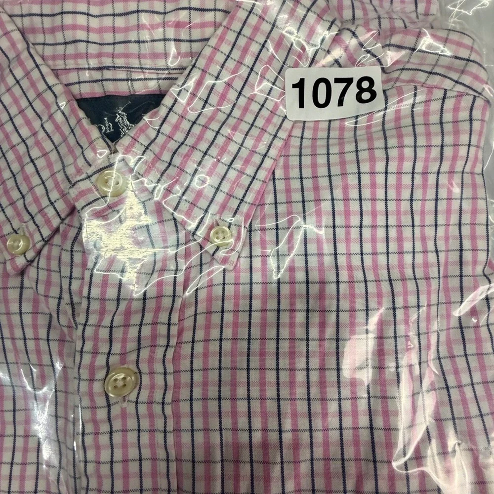 Ralph Lauren Button Down Shirt Mens 15.5 Pink Blue Check Classic Fit Long Sleeve